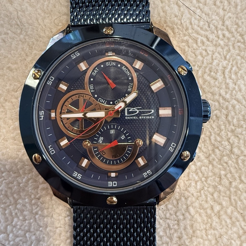 Daniel Steiger 9402B-M Men's Multifunction Quartz Mesh Watch Blue‎ Rose Gold